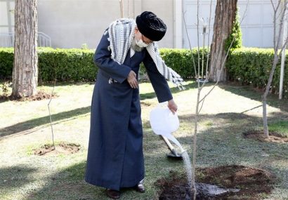 کاشت نهال توسط رهبر انقلاب/ تخریب جنگلها و محیط زیست و پوشش‌های گیاهی تخریب منافع ملی است